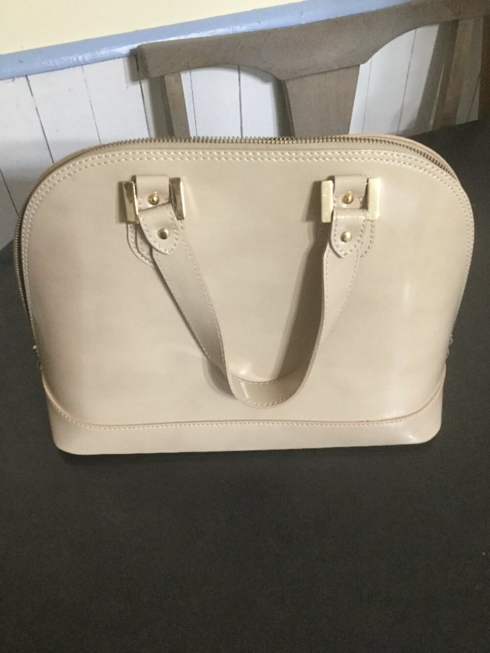 ALBERTA DI CANIO Leather Satchel Nude Beige Dome Bag Made in Italy Handbag